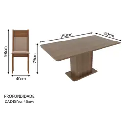 Conjunto Sala de Jantar Lousiana Madesa Mesa Tampo de Madeira com 6 Cadeiras Rustic/Crema/Pérola Cor:Rustic/Crema/Pérola