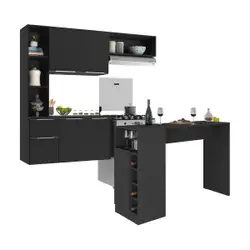 Armário de Cozinha com Bancada Americana/Mesa Gourmet Sofia Multimóveis MP2195 Preto