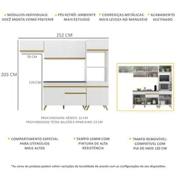 Armário de Cozinha Compacta 4 peças e Balcão MP3690 Veneza Multimóveis Branca