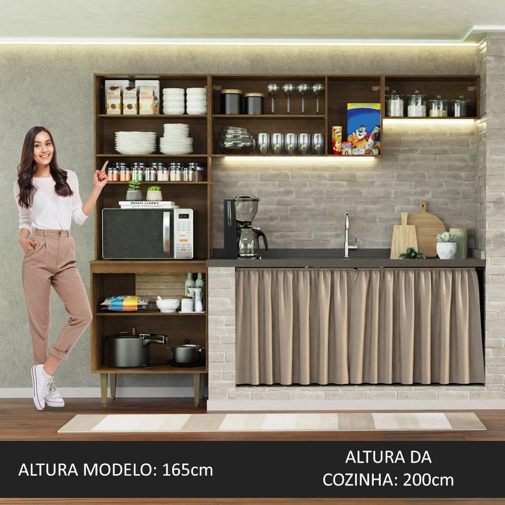 Armário de Cozinha Compacta Quiosque 235cm Rustic/Crema Gourmet Madesa XA Cor:Rustic/Crema