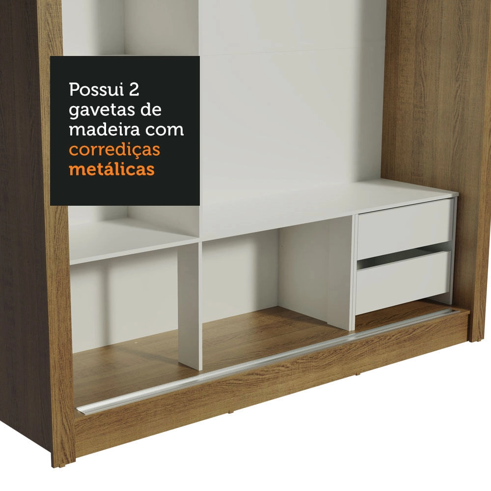 Guarda Roupa Casal Madesa Lyon 3 Portas de Correr com Espelho 2 Gavetas Rustic Cor:Rustic