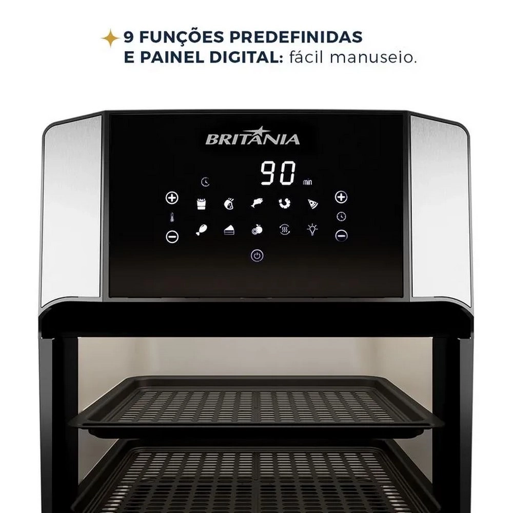 Fritadeira Elétrica Britânia Air Fryer OVEN BFR2100P 12L 1800W  4 em 1 Preto e Inox 220V