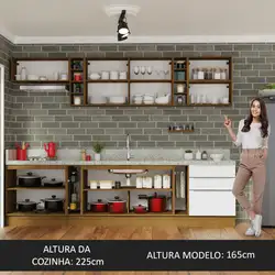 Armário de Cozinha Completa 300cm Rustic/Branco Veludo Lux da Sabrina Madesa Cor:Rustic/Branco Veludo