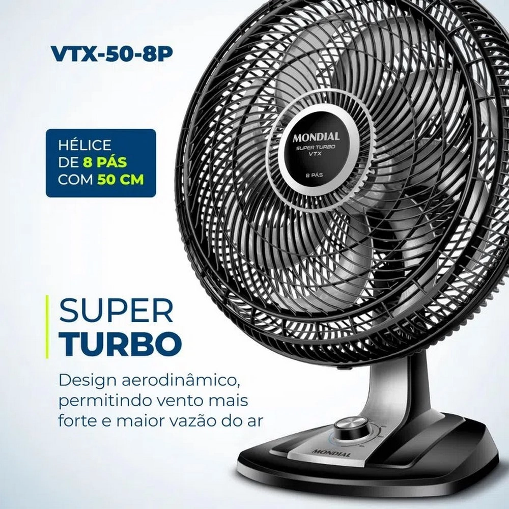 Ventilador de Mesa Mondial 50cm VTX-50-8P Preto/Prata 220v