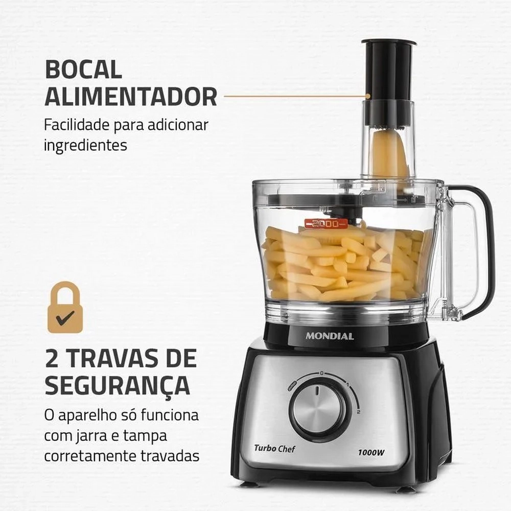 Multiprocessador Mondial MPN-01-BE Turbo Chef 1000W 7 em 1 Preto 220V