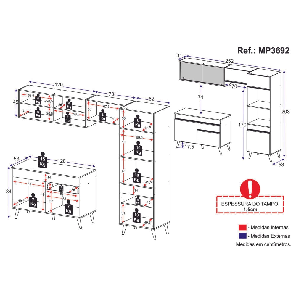 Armário de Cozinha Compacta 4 peças MP3692.964 Veneza Branco