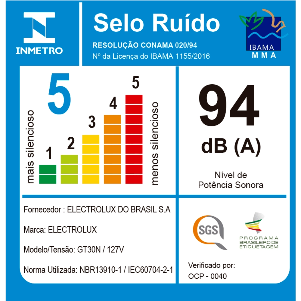 Aspirador de Pó e Água Profissional 1300W GT3000 Electrolux 20L com Alcance Total de 7,7m (GT30N) 220V