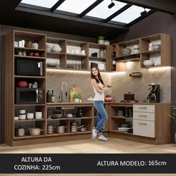 Armário de Cozinha Completa de Canto 479cm Rustic/Crema Agata Madesa 01 Cor:Rustic/Crema