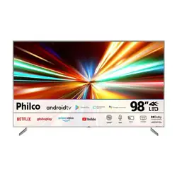 TV LED Smart 98" Philco PTV98F8TAGCM UHD 4k Com Conversor Digital 4 HDMI 2 USB Prata Bivolt