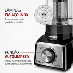 Liquidificador Turbo Mondial  Black Inox L-1000 BI