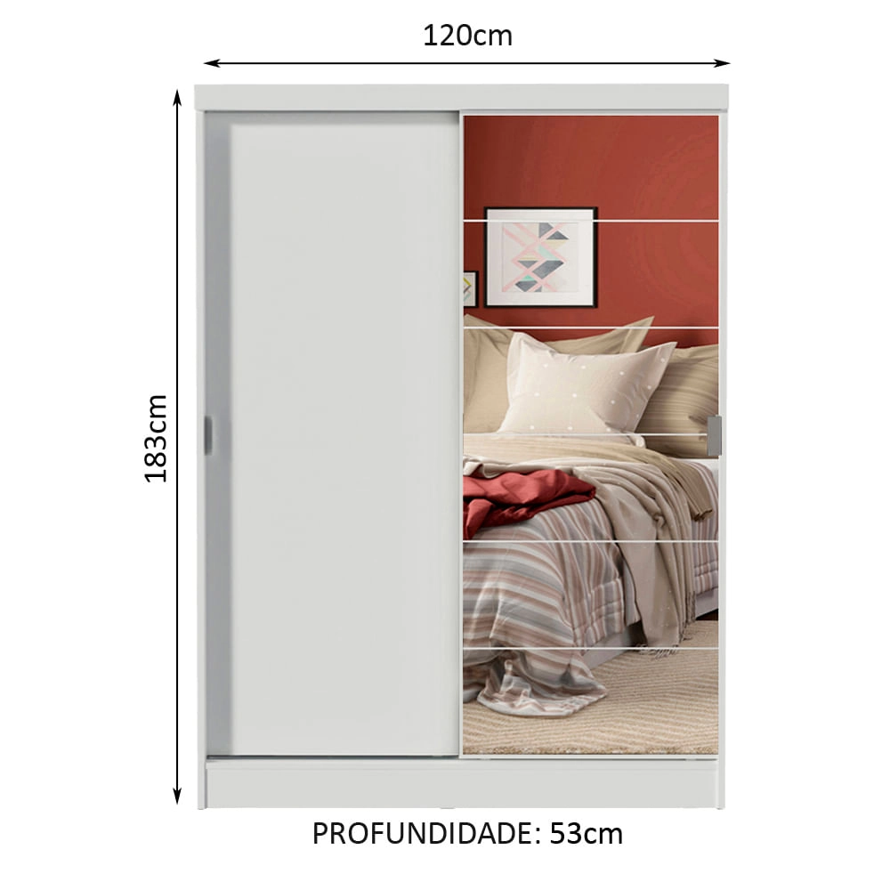 Quarto Completo com Guarda Roupa Luke 2 Portas com Espelho e Cabeceira com 2 Mesas de Cabeceira Madesa Branco Cor:Branco