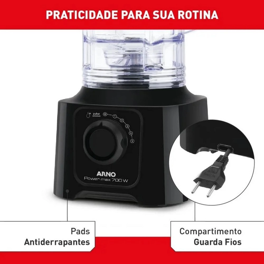 Liquidificador Arno LN50 LN5508B2 Power Max 5 Velocidades 700W Copo 3,1L Preto 220V