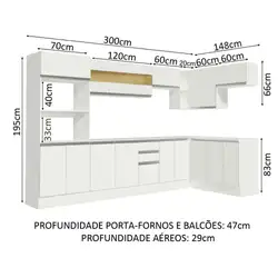 Cozinha Completa 100% MDF Madesa Smart Modulada de Canto Branco Cor:Branco