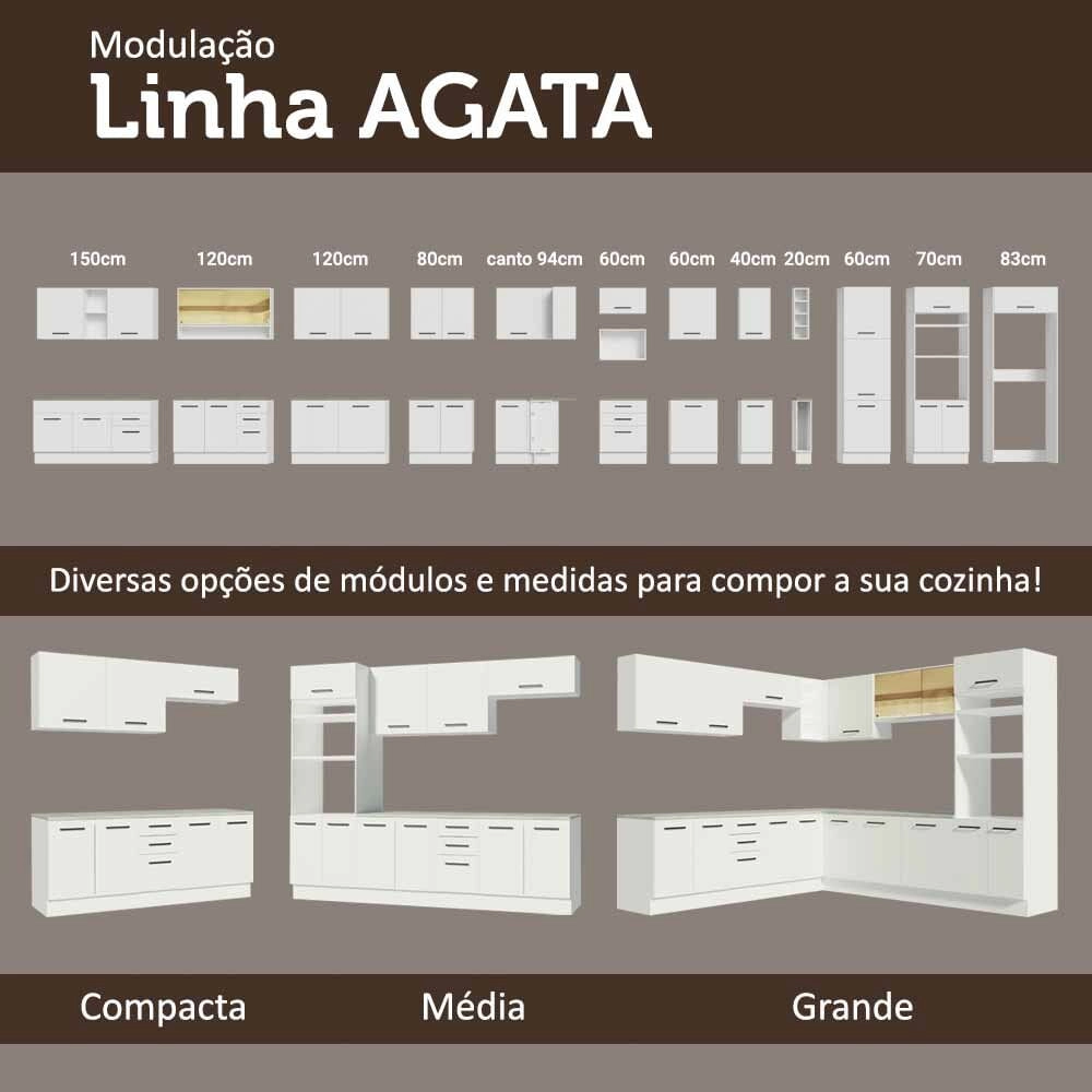 Cozinha Compacta Madesa Agata 150002 com Armário e Balcão (Sem Tampo e Pia) Branco Cor:Branco