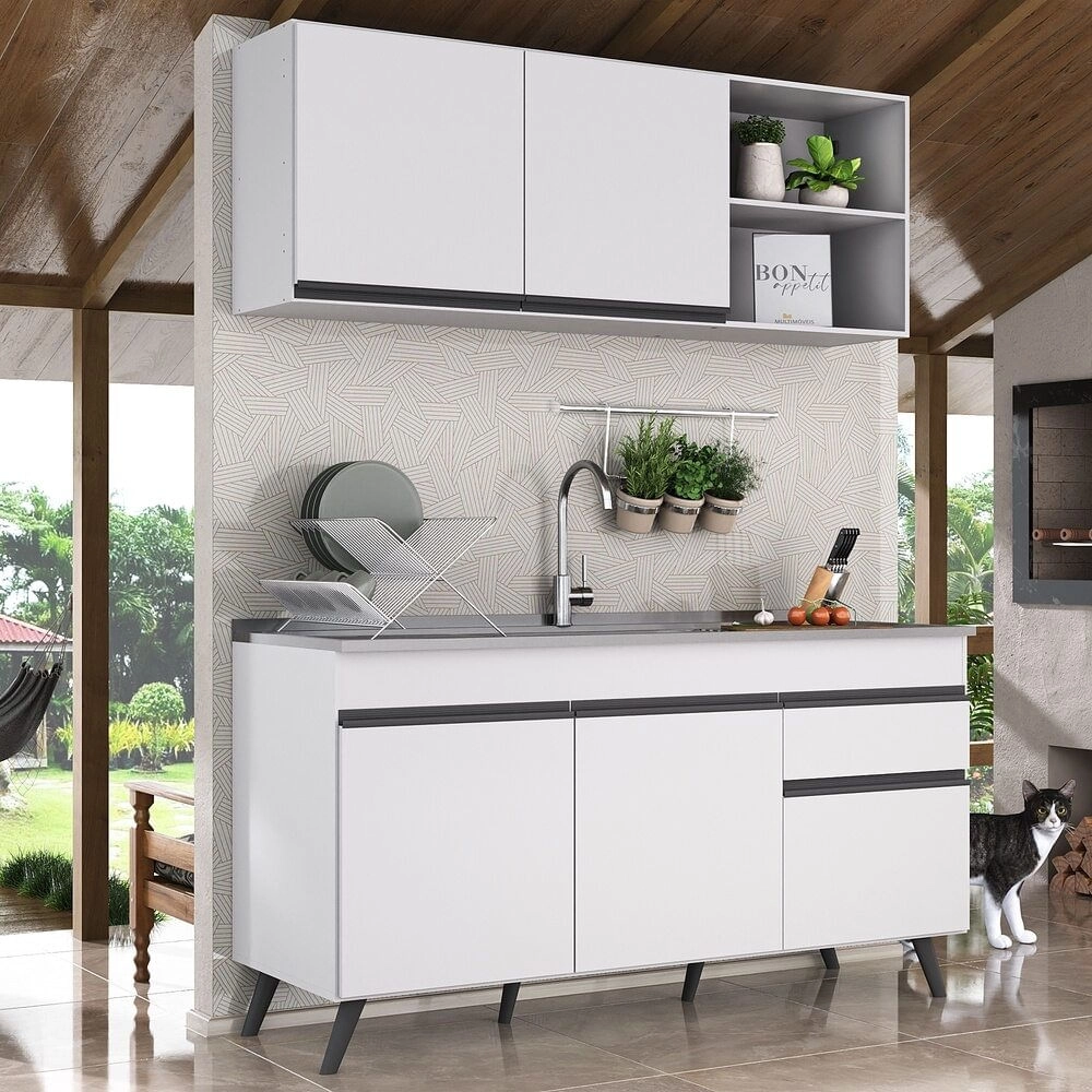 Armário de Cozinha Compacta Veneza Multimóveis MP2142.964 Branco/Preto