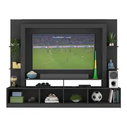 Rack Estante com Painel TV 65" e 2 portas Catar Multimóveis BR3395 Preto/Lacca Fumê