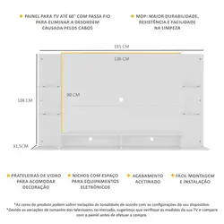 Painel TV 60" com prateleiras de vidro Brasil Multimóveis BR2739 Branco