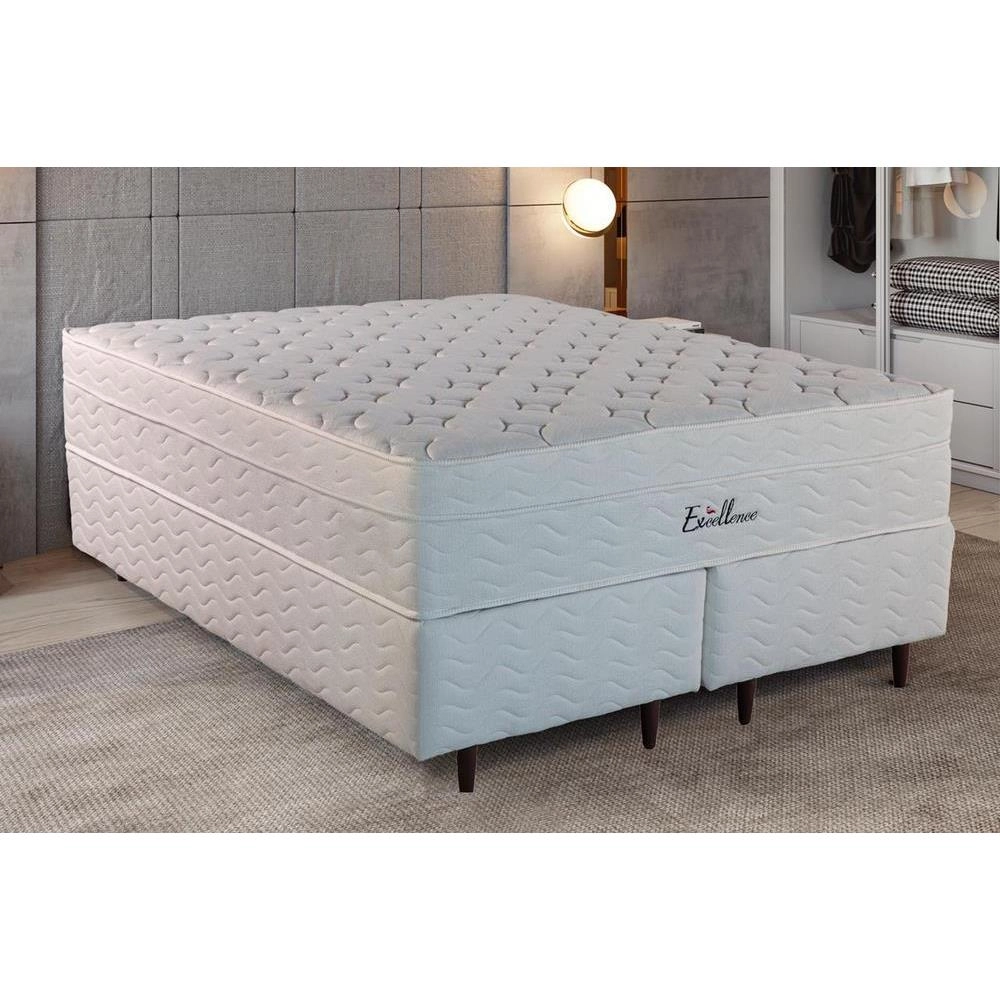 Conjunto Cama Box Queen Mola Ensacada Excellence D28 C/EPS Branco 158X198X74 160KG Design Decoroar