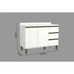 Balcão 1.20M 2 Portas 3 Gavetas Union Branco 3418 A87XL120XP53 Josan