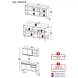 Armário de Cozinha Compacta Veneza Multimóveis MP2079 e Balcão Preta