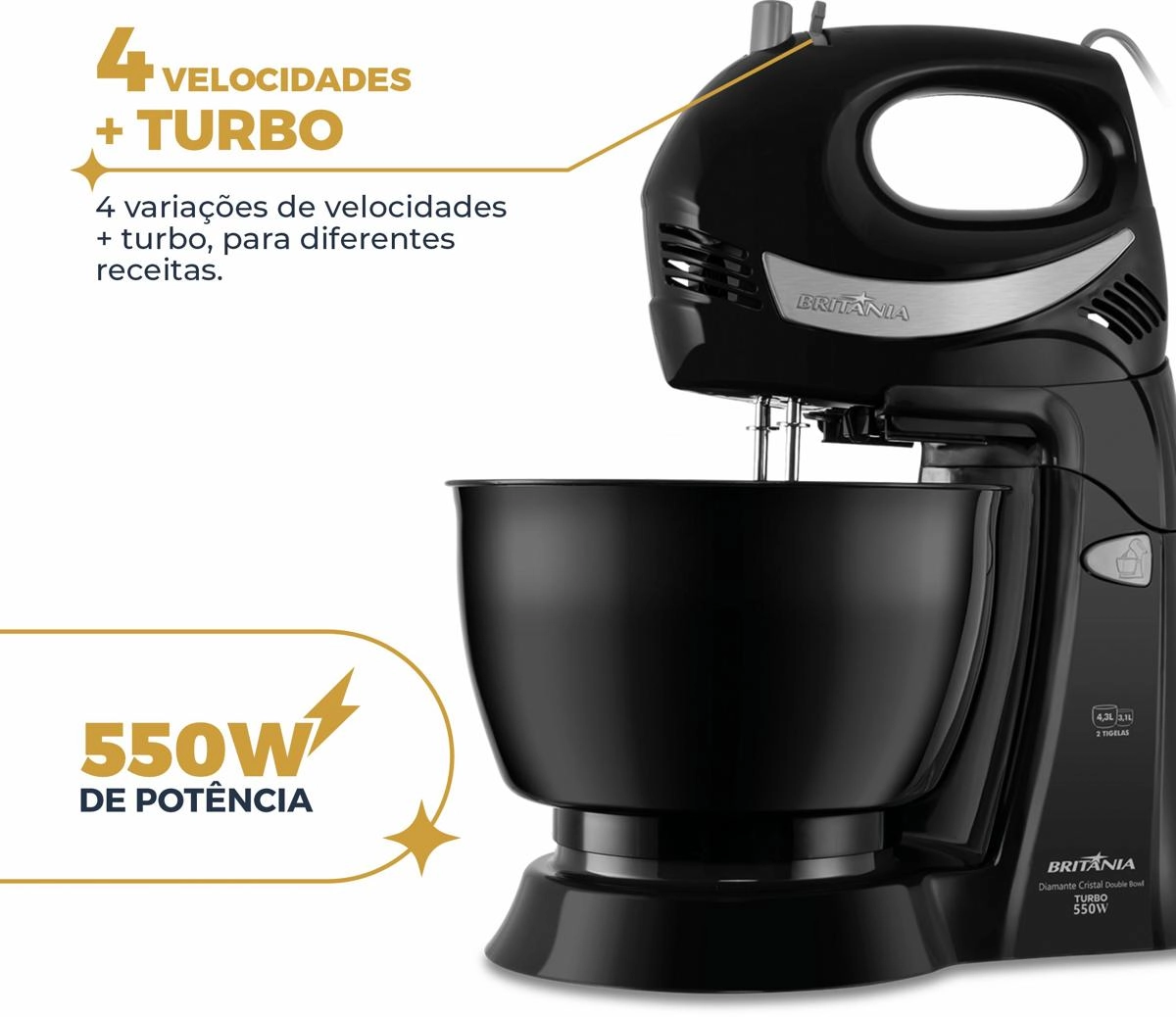 Batedeira Britânia Diamante Preta 400W 4,3L 220V