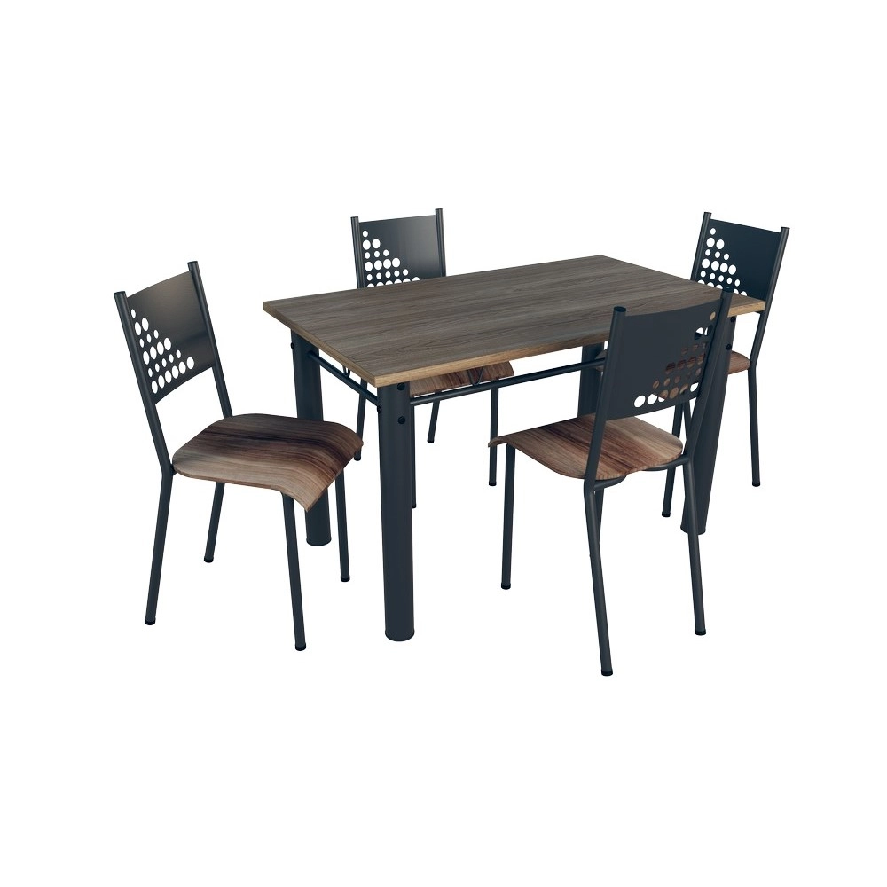 Conjunto Mesa 4 Cadeiras Retangular 120X80 Sendai Epoxi Preto C/Tampo MDF  Tubform