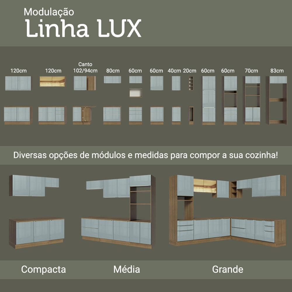 Cozinha Compacta Madesa Lux com Armário e Balcão 5 Portas 3 Gavetas Rustic/Cinza Cor:Rustic/Cinza