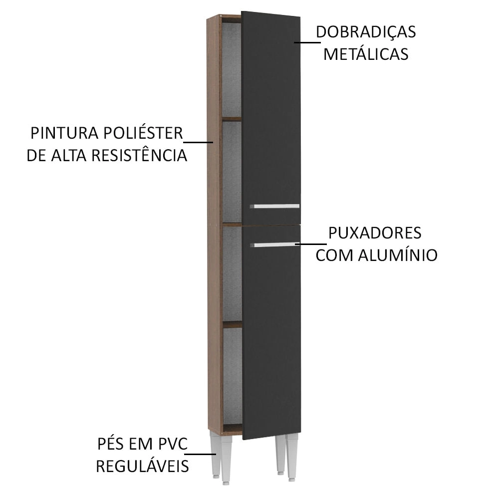 Paneleiro Madesa Emilly 2 Portas Rustic/Preto Cor:Rustic/Preto