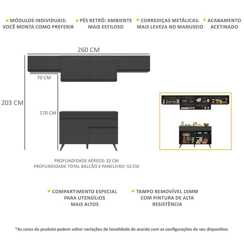 Armário de Cozinha Compacta 4 peças MP3697.895 Veneza Preto