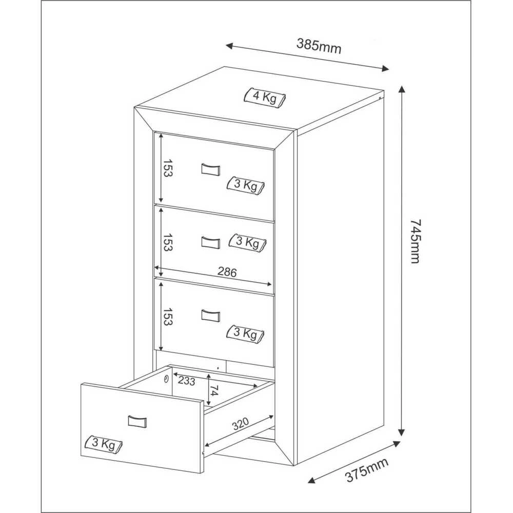 Gaveteiro com 4 Gavetas Multimóveis CR25035 Rustico
