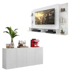 Conjunto Sala de Estar Painel TV 60" e Aparador Helena Multimóveis Branco