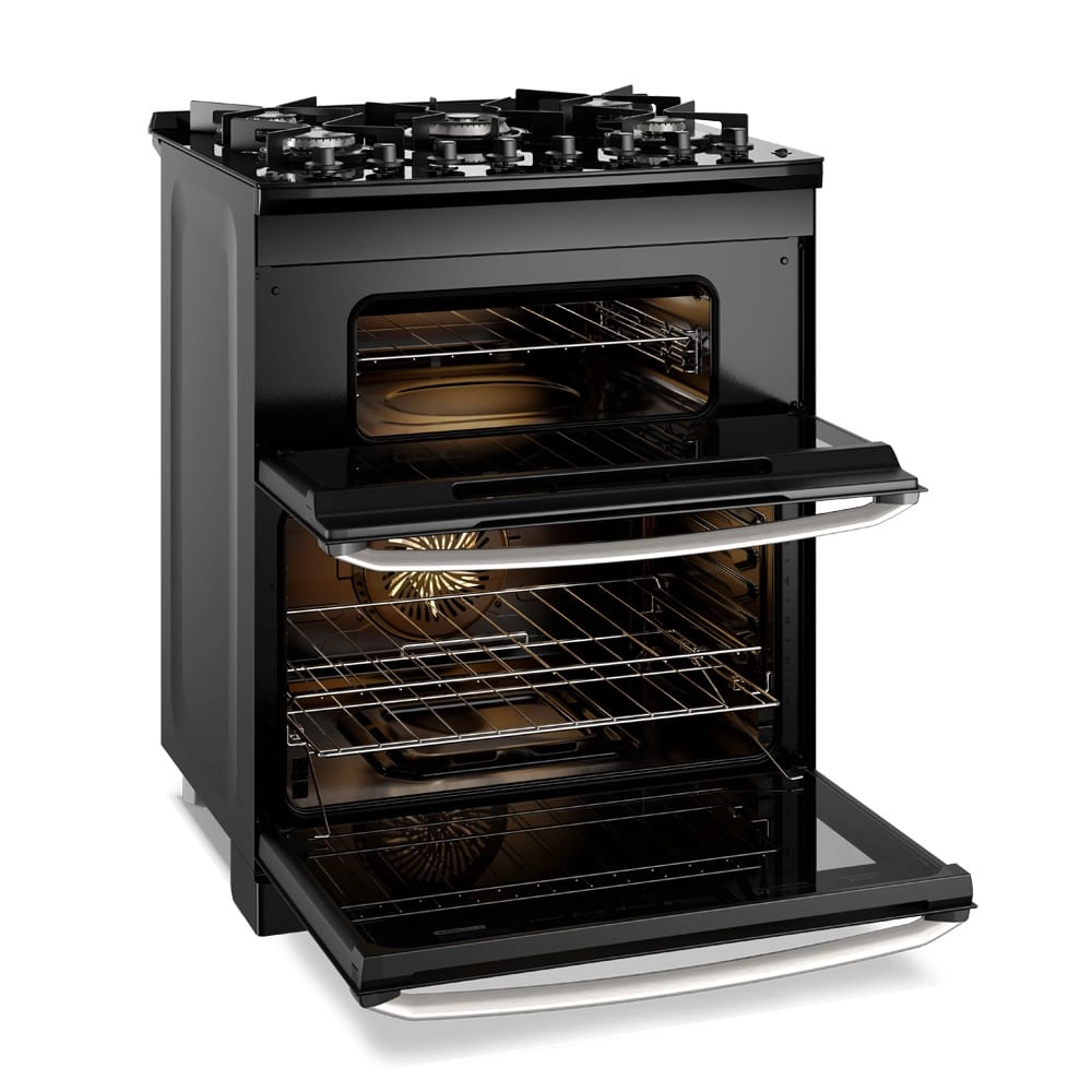 Fogão 5 bocas Electrolux Preto Experience com Duplo Forno, Mesa de Vidro e PerfectCook360 (FE5DP) 220V