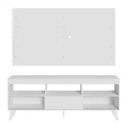 Rack com Painel para TV até 65 Polegadas com Pés Branco Texas Madesa Cor:Branco