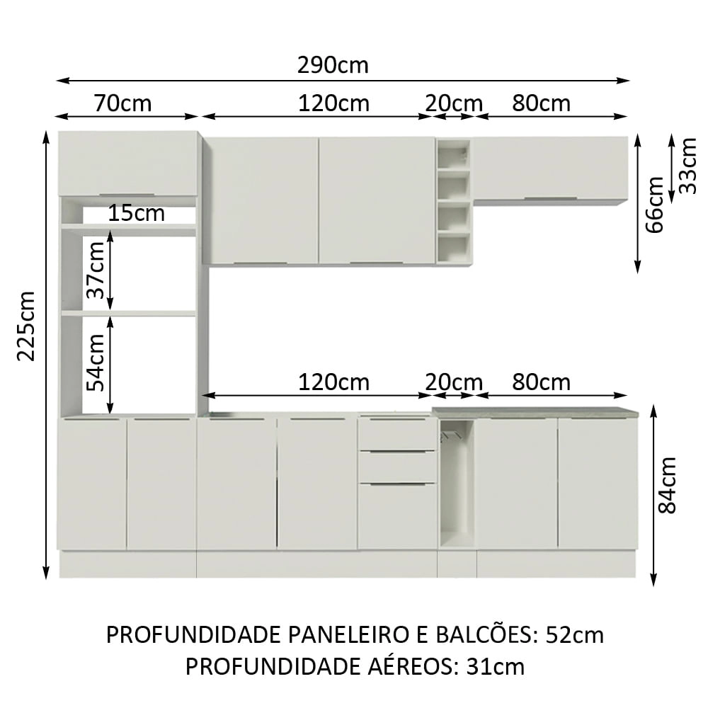 Cozinha Completa Madesa Stella 290001 com Armário e Balcão Branco Cor:Branco