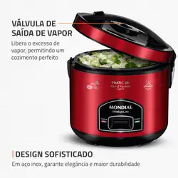 Panela Elétrica Mondial Pratic 10I PE-46-10X PANELA ELÉTRICA DE ARROZ-220V-VERMELHO/INOX