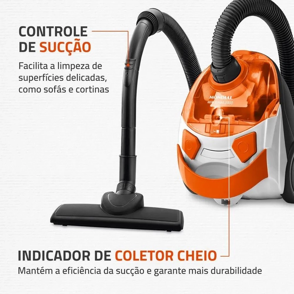 Aspirador de Pó Mondial Turbo 2000 AP-15 Filtro Hepa 1500W Laranja/branco 220V