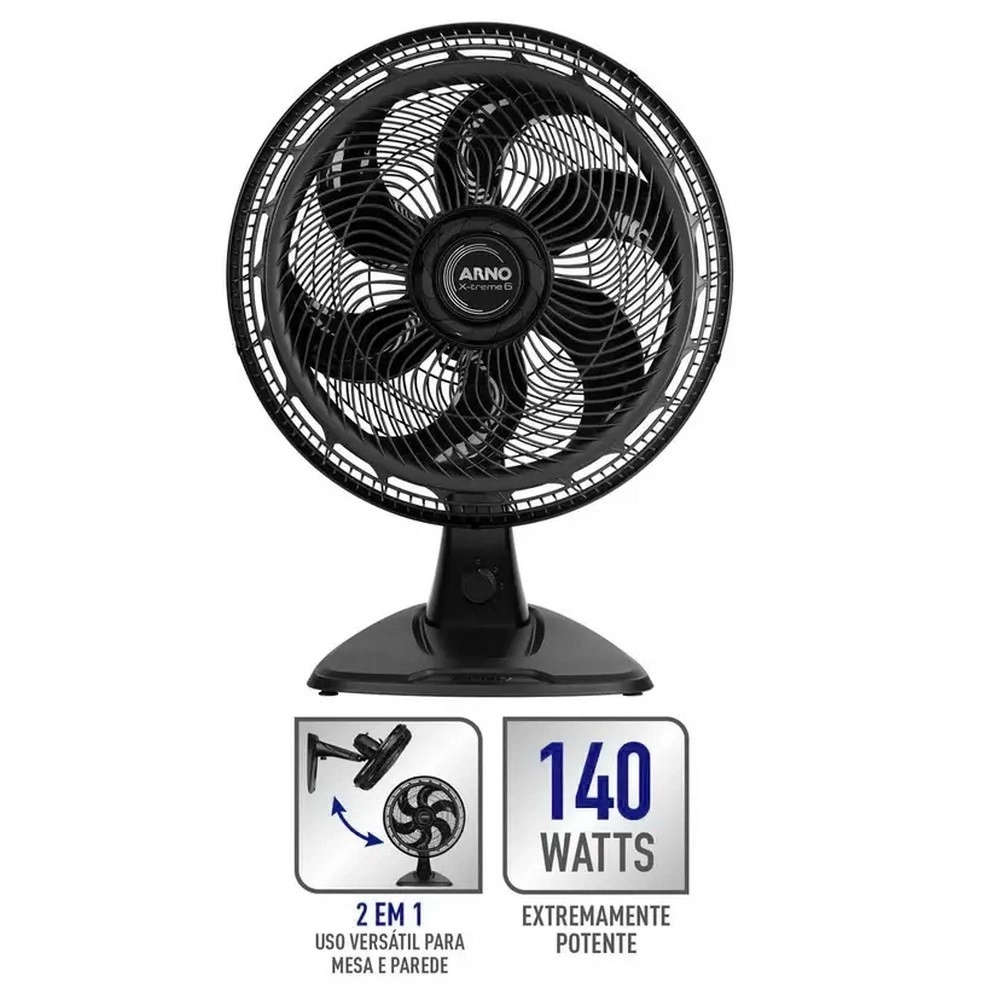 Ventilador de Mesa e Parede Arno 40CM VE60 X-Treme 6 Pas 140W 2 em 1 Preto 220V