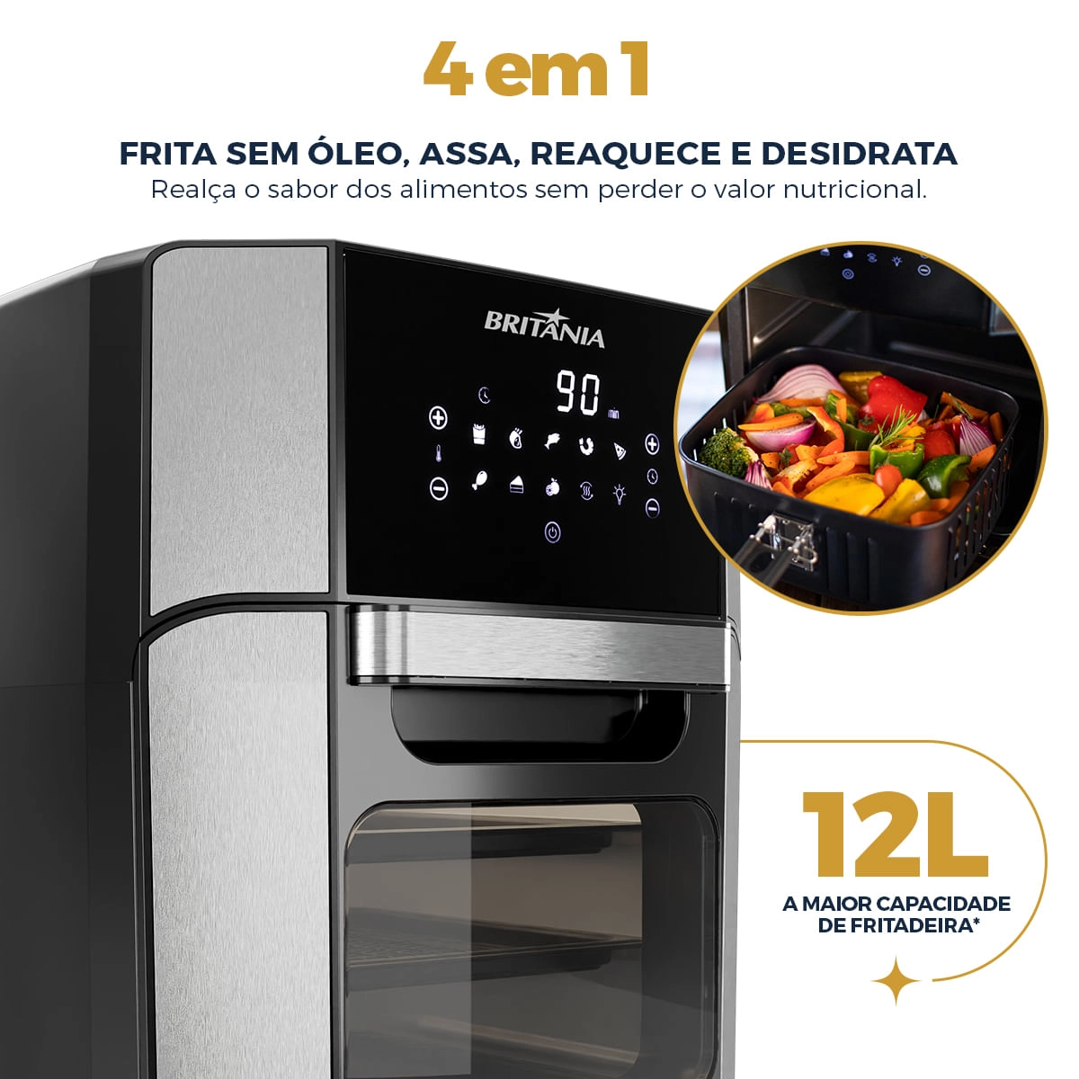 Fritadeira Air Fry Britânia Oven BFR2100 4 em 1 Preta 1800W 220V