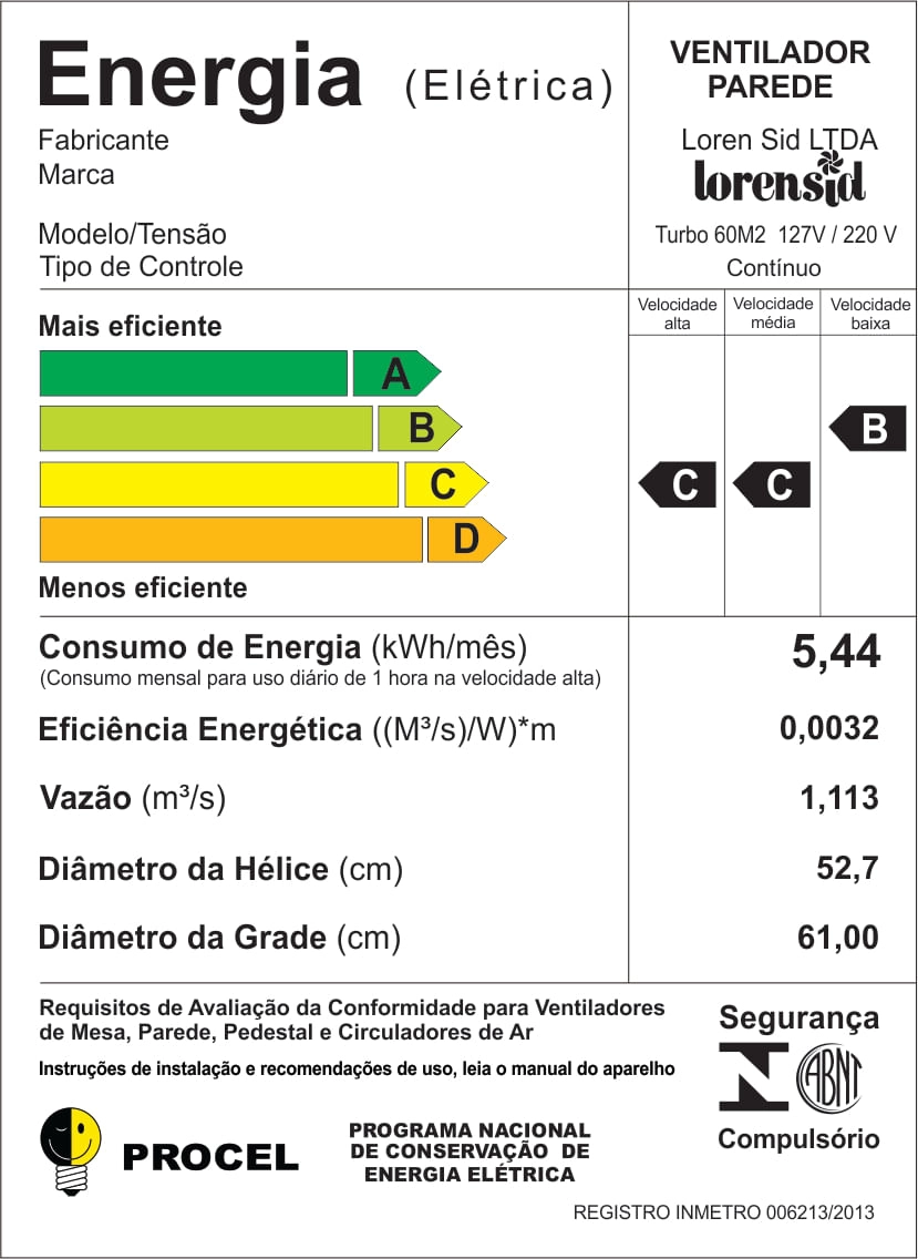 Ventilador de Parede Tufão 60Cm Loren Sid Preto Bivolt