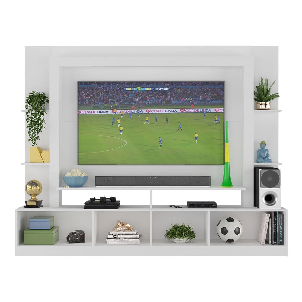 Rack Estante com Painel TV 65" e 2 portas Catar Multimóveis BR3395 Branco/Lacca Fumê