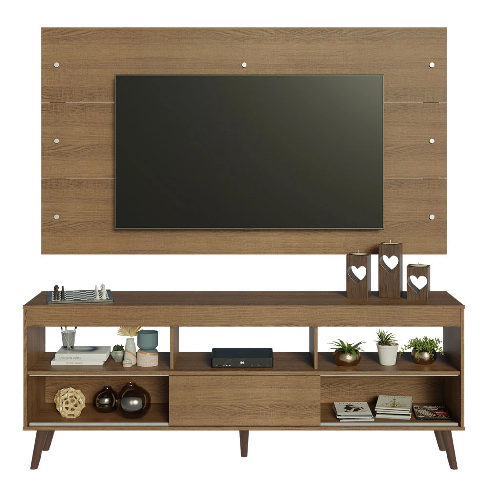 Rack com Painel para TV até 65 Polegadas com Pés Rustic Detroit Madesa Cor:Rustic