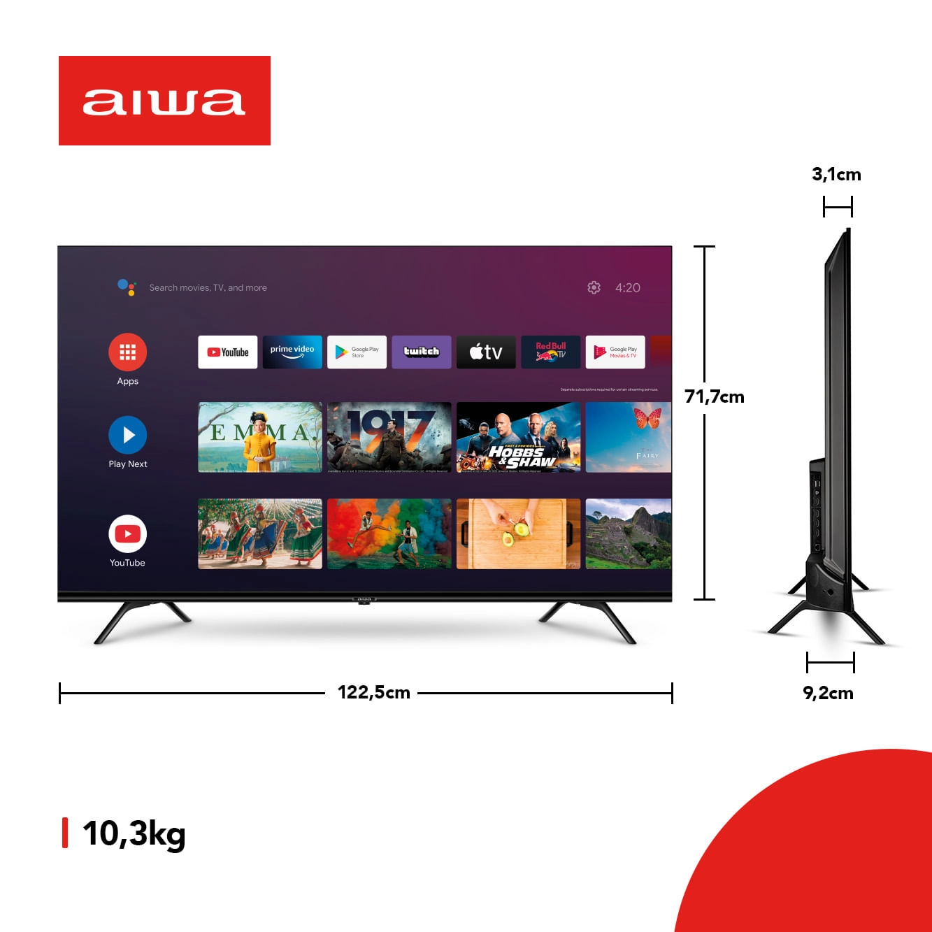 Smart TV Aiwa 55” Android, 4K, Borda Ultrafina, Dolby Vision & Atmos - AWS-TV-55-BL-01-A