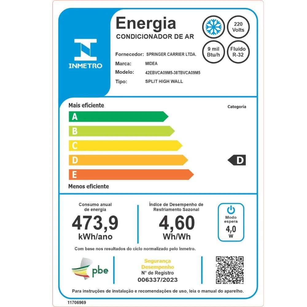 Ar Condicionado Split Inverter Midea AirVolution Lite 9000Btus 38TBVCA09M5/42EBVCA09M5 220V