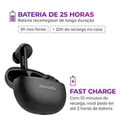 Fone de Ouvido Earbud AIWA EB-01-B BT IPX5 ANC Modo Ambiente