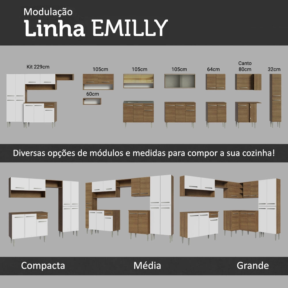 Cozinha Compacta Madesa Emilly Pop Com Armário e Balcão Branco/Rustic Cor:Branco/Rustic