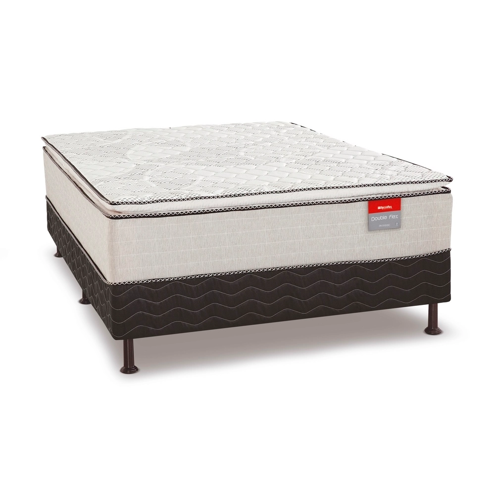 Cama Box Conjugado Casal Espuma D28 138x188x65 Double C/Pillow C/PE Cinza/Preto 90KG Reconflex