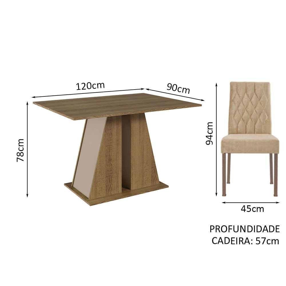 Conjunto Sala de Jantar Mesa Tampo de Madeira 4 Cadeiras Rustic/Crema/Imperial Gisele Madesa Cor:Rustic/Crema/Imperial