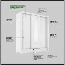 Guarda Roupa 3 Portas Correr 1.78M Ravel Branco 12/15MM C/Pe Esp A201XL178XP45 Demóbile