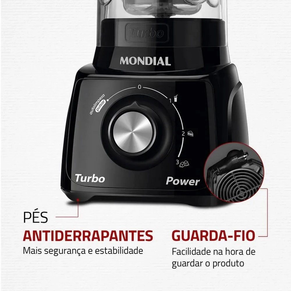 Liquidificador Mondial Turbo Power L-99-FB BI 550W 3 Velocidades Preto 220V