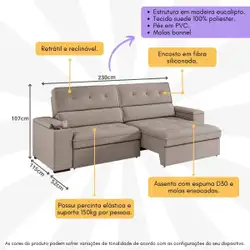 Sofá 3 Lugares Retrátil e Reclinável 230cm Multimóveis CR45243 Castor